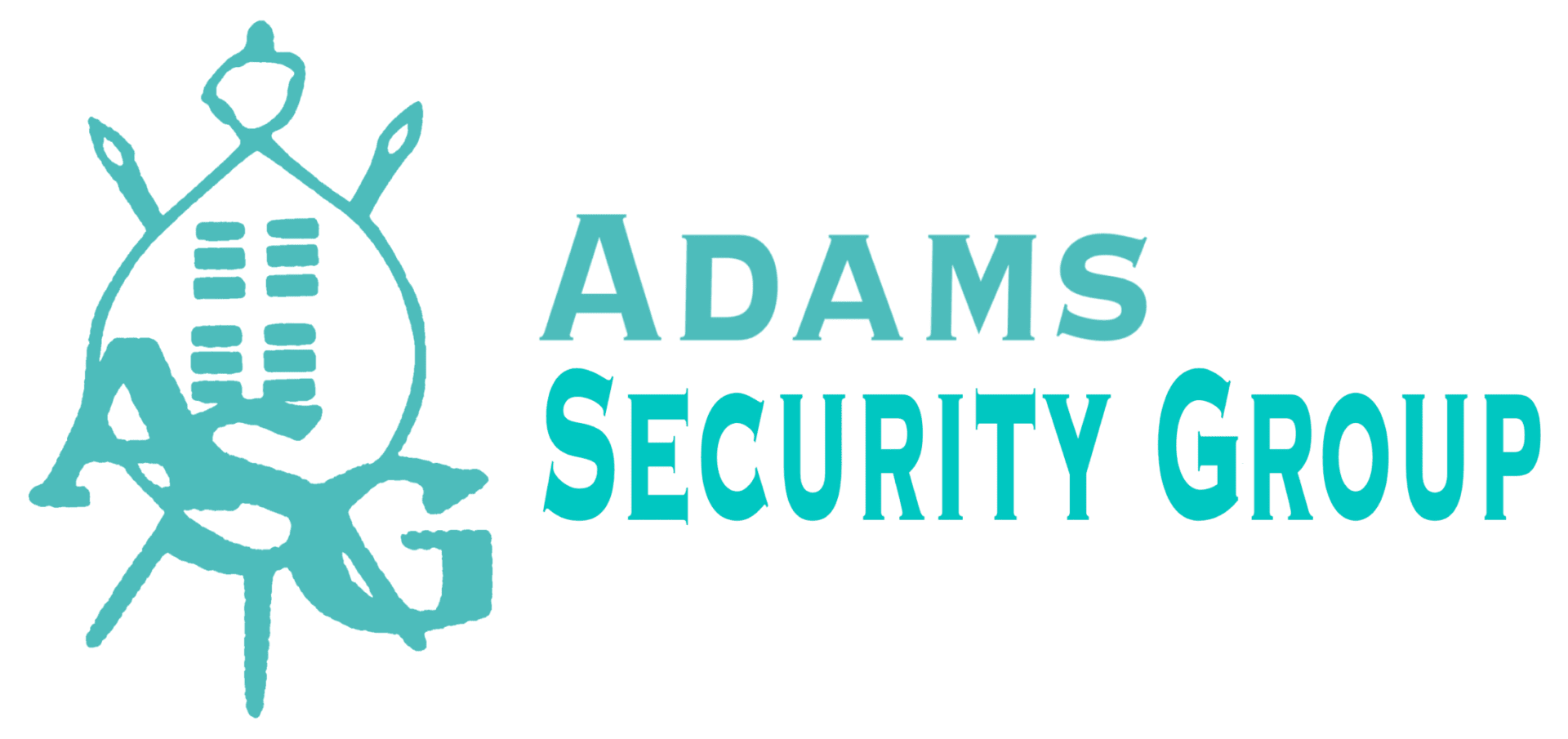 A green background with the words adams security in blue.
