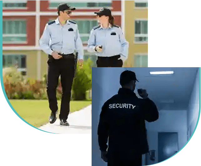 Two security guards standing next to each other.