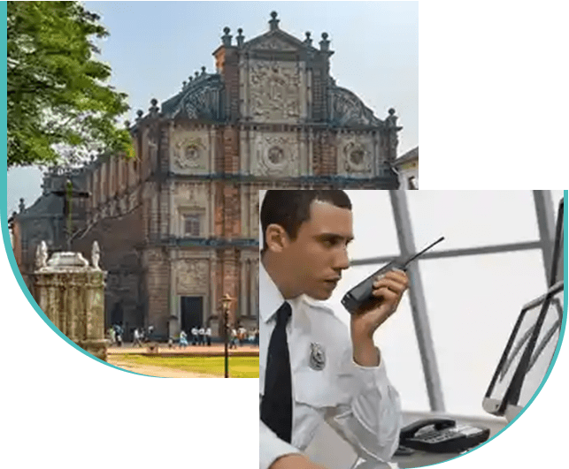 A man talking on a phone in front of an old building.